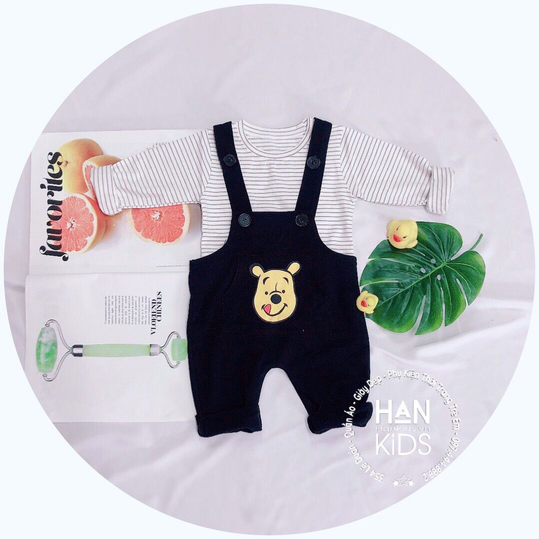 Set yếm gấu kèm áo kẻ sọc