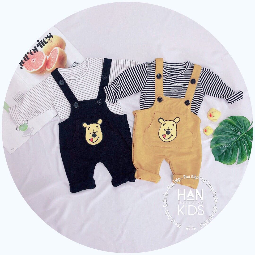 Set yếm gấu kèm áo kẻ sọc