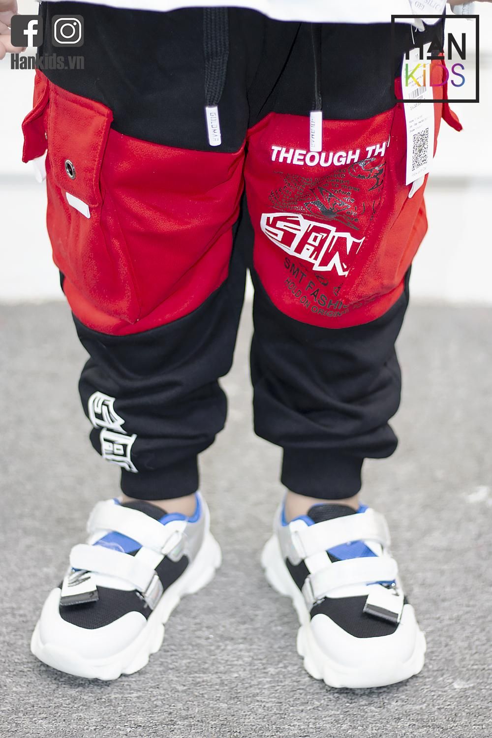 Quần bé trai jogger phối đỏ 2 túi đắp bên sanmao