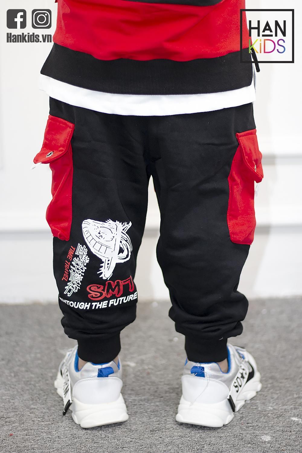 Quần bé trai jogger phối đỏ 2 túi đắp bên sanmao