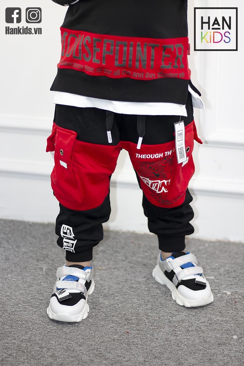 Quần bé trai jogger phối đỏ 2 túi đắp bên sanmao
