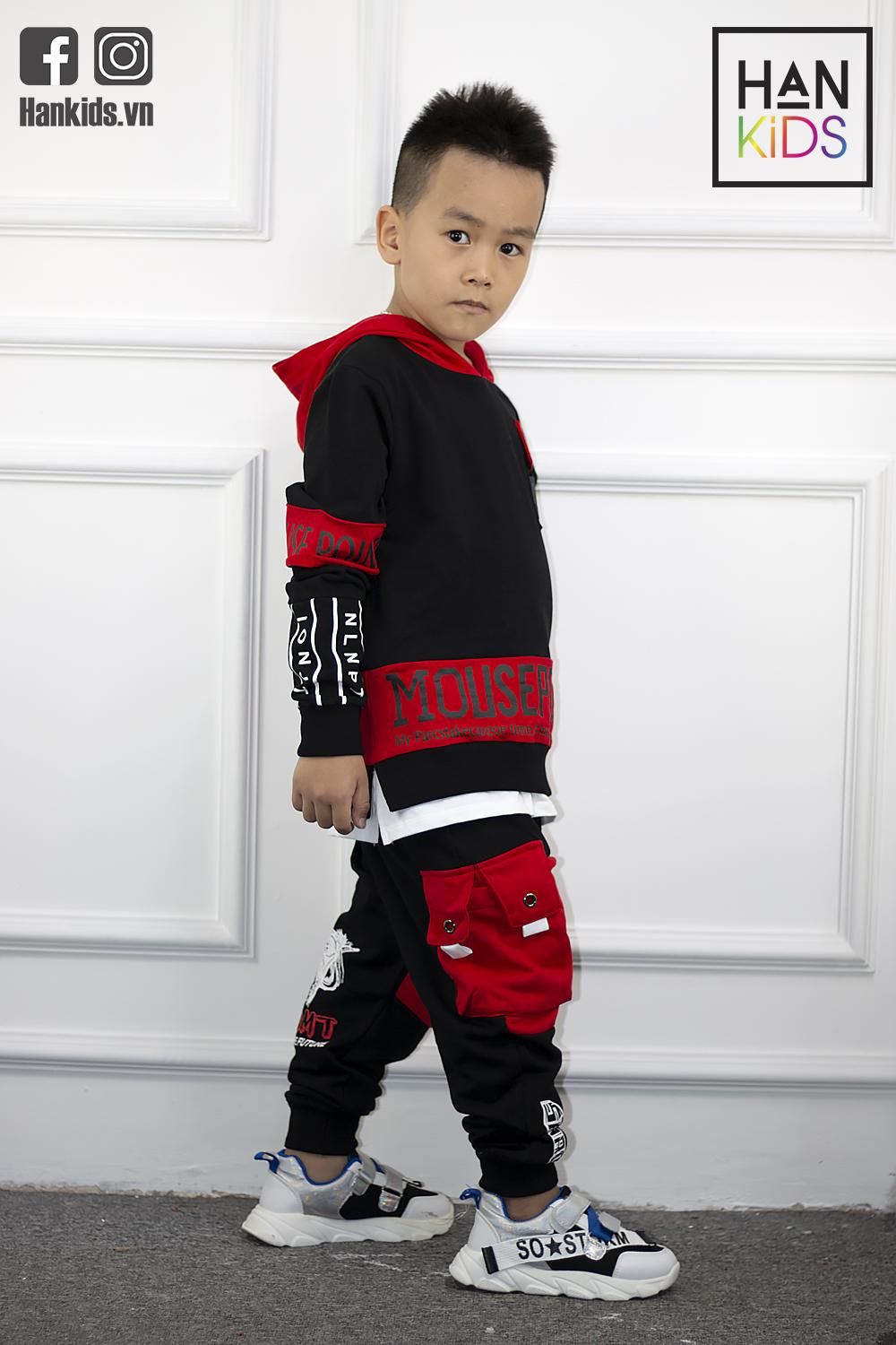 Quần bé trai jogger phối đỏ 2 túi đắp bên sanmao