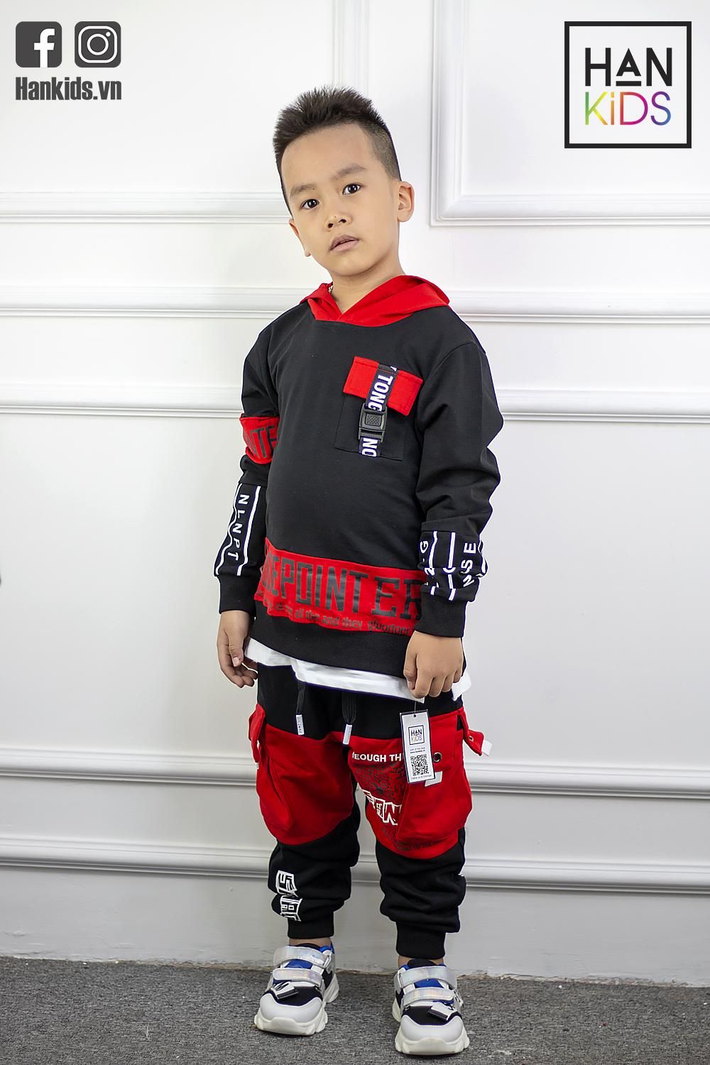 Quần bé trai jogger phối đỏ 2 túi đắp bên sanmao