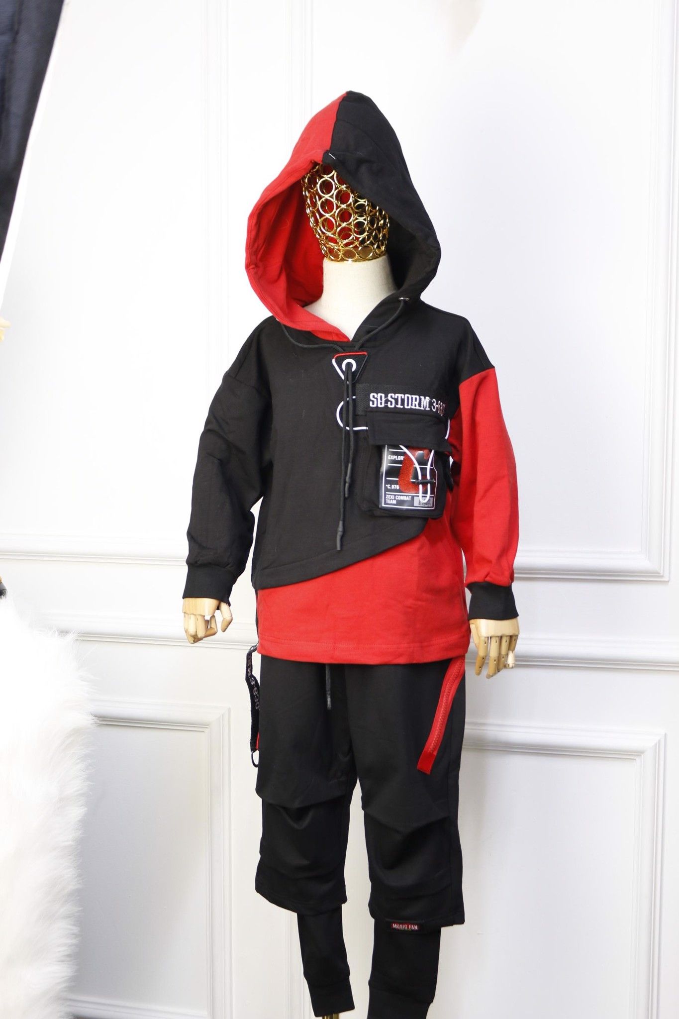 Quần bé trai jogger khóa kéo nhựa 2 ống