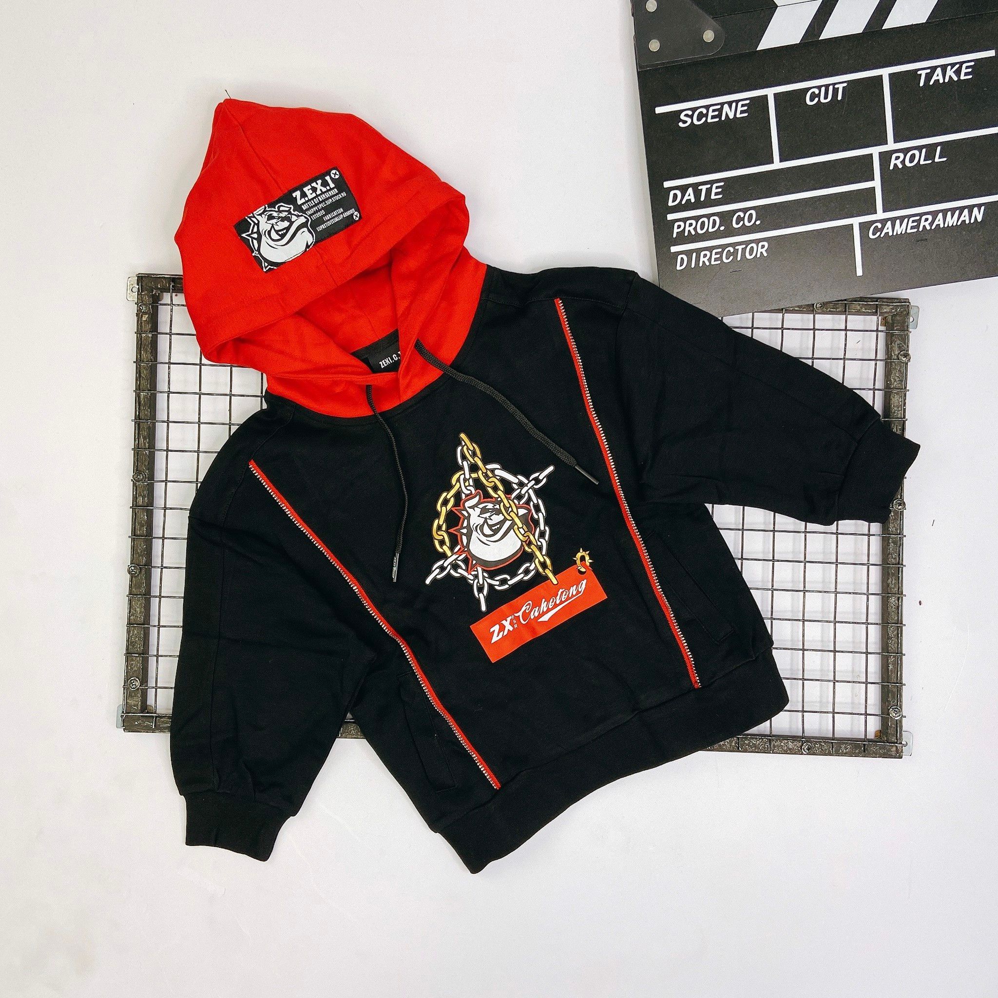 Áo thun dài tay bé trai hoddie in mặt chó