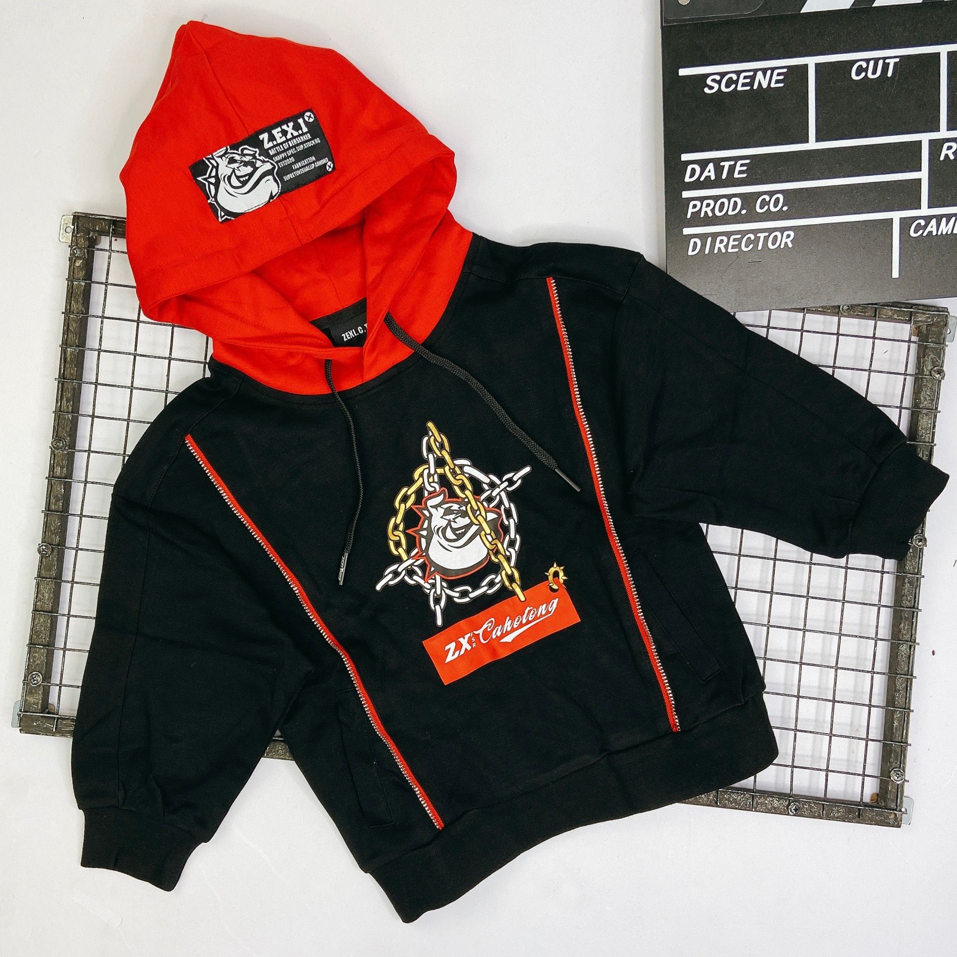Áo thun dài tay bé trai hoddie in mặt chó