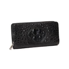 Clutch cầm tay da Cá Sấu hai khóa cỡ Trung - Đen 2433