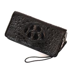 Clutch cầm tay da Cá Sấu hai khóa cỡ Trung - Đen 2433