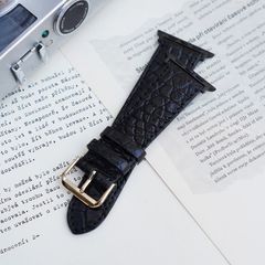 Dây đồng hồ da cá sấu xịn dành cho Apple Watch - Màu đen