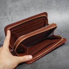 Ví cầm tay Clutch hai khóa kéo gù lưng Cá Sấu cỡ trung - Nâu Cafe