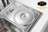 Chậu rửa chén Inox 2 hộc một hố rác Eurolife EL-C3 (Trắng bạc)