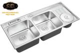 Chậu rửa chén Inox 2 hộc một hố rác Eurolife EL-C3 (Trắng bạc)