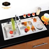 Chậu rửa chén Inox 2 hộc một hố rác Eurolife EL-C3 (Trắng bạc)