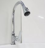 Vòi rửa chén nóng lạnh dây kéo Đồng mạ Chrome Eurolife EL-KM05 (Trắng bạc)