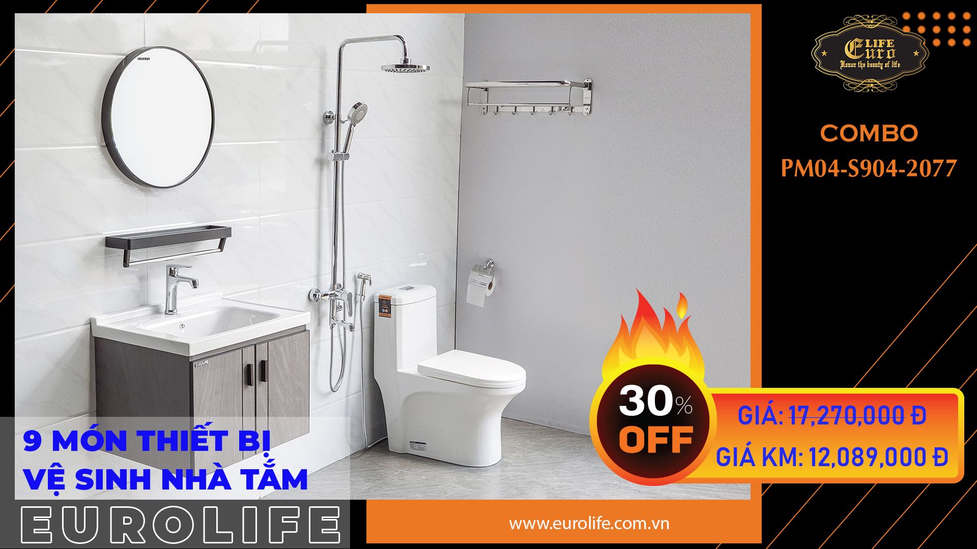  Trọn bộ thiết bị vệ sinh nhà tắm Eurolife CB PM04-S904-2077 