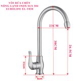  Vòi rửa chén nóng lạnh Inox SUS 304 nguyên khối Eurolife EL-T030 (Trắng vàng) 