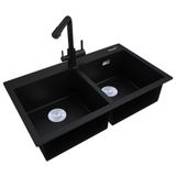 Chậu rửa chén 2 hố cân, đá Thạch Anh Eurolife EL-QC8349 ( Đen)