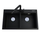 Chậu rửa chén 2 hố cân, đá Thạch Anh Eurolife EL-QC8349 ( Đen)