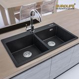 Chậu rửa chén 2 hố cân, đá Thạch Anh Eurolife EL-QC8349 ( Đen)