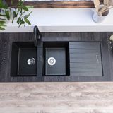 Chậu rửa chén 2 hố cân kết hợp bàn chờ, đá Thạch Anh Eurolife EL-QC1150 (Đen)