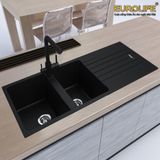 Chậu rửa chén 2 hố cân kết hợp bàn chờ, đá Thạch Anh Eurolife EL-QC1150 (Đen)