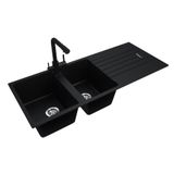 Chậu rửa chén 2 hố cân kết hợp bàn chờ, đá Thạch Anh Eurolife EL-QC1150 (Đen)