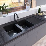 Chậu rửa chén 2 hố cân kết hợp bàn chờ, đá Thạch Anh Eurolife EL-QC1150 (Đen)