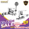 COMBO Bộ vòi sen nóng lạnh AZA01 + Vòi lavabo 2 chân nóng lạnh AZA03 Đồng mạ Chrome Eurolife COMBO EL-AZA0103(Trắng bạc)