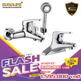  COMBO Bộ vòi sen nóng lạnh đồng mạ Chrome Eurolife EL-LOT01 (Trắng bạc) + Vòi lavabo nóng lạnh 2 chân đồng mạ chrome EL-LOT03 EUROLIFE COMBO EL-LOT0103 