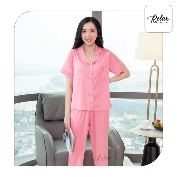 Đồ mặc nhà pyjama tay ngắn quần dài HW1001 màu hồng đậm