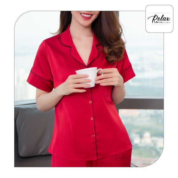 Đồ mặc nhà pyjama tay ngắn quần dài HW1001 màu đỏ