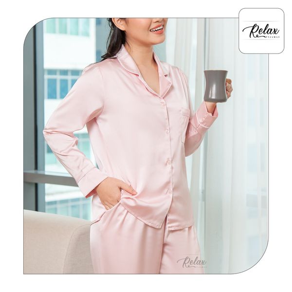 Đồ mặc nhà pyjama tay dài quần dài HW1002-hồng nhạt