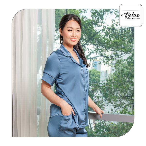 Đồ mặc nhà pyjama tay ngắn quần dài HW1001-xám xanh