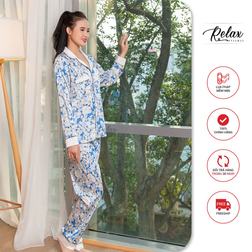 Đồ mặc nhà pyjama tay dài quần dài họa tiết HW1004-HT Xanh biển