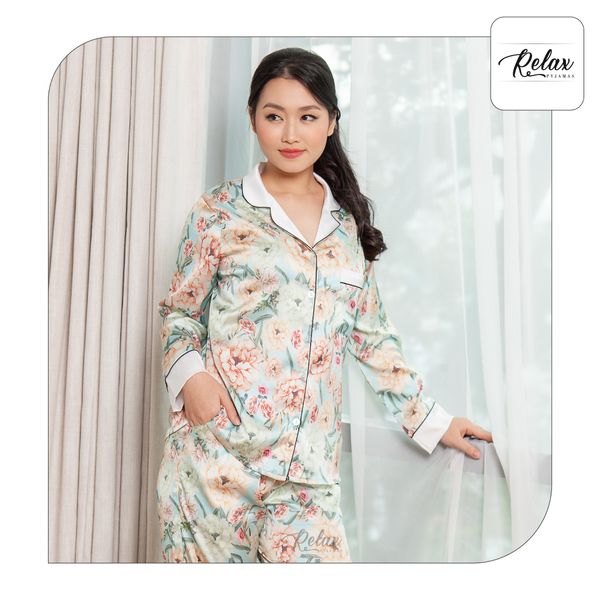 Đồ mặc nhà pyjama tay dài quần dài họa tiết HW1004-HT Xanh ngọc