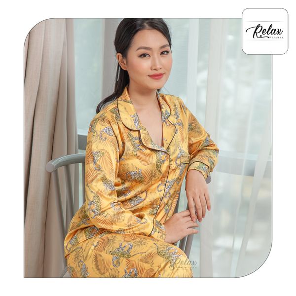 Đồ mặc nhà pyjama tay dài quần dài họa tiết HW1004-HT Vàng đồng