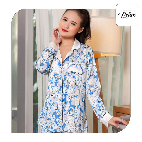 Đồ mặc nhà pyjama tay dài quần dài họa tiết HW1004-HT Xanh biển