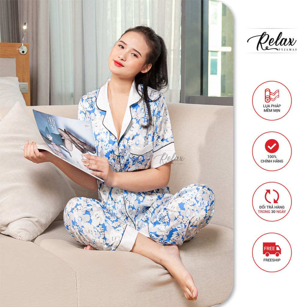 Đồ mặc nhà pyjama tay ngắn quần dài HW1003 - HT Xanh biển