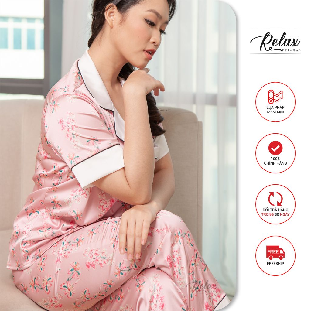 Đồ mặc nhà pyjama tay ngắn quần dài HW1003-HT Hồng nhạt