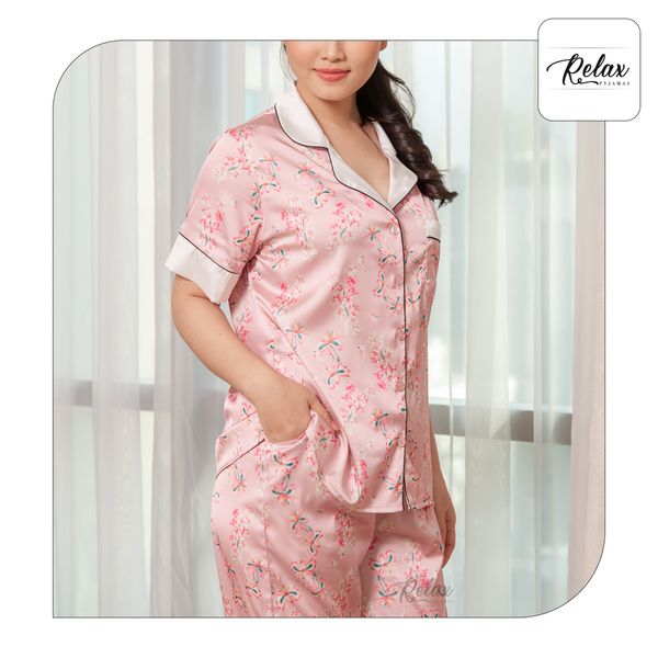 Đồ mặc nhà pyjama tay ngắn quần dài HW1003-HT Hồng nhạt