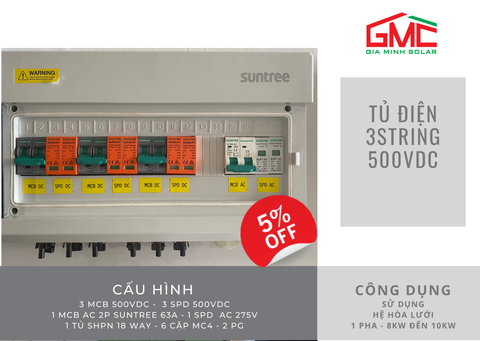 Tủ điện DC/AC - Thiết bị điện SUNTREE 10kw 1 phase - 3 String500VDC