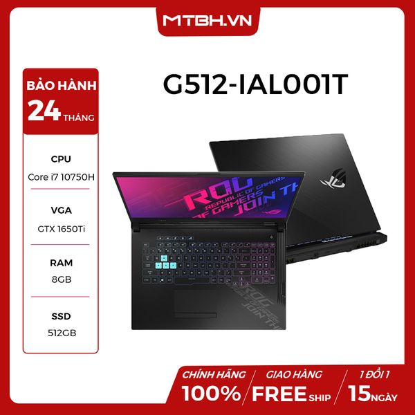 LAPTOP GAMING ASUS ROG STRIX G15 G512-IAL001T GEFORCE GTX 1650TI 4GB INTEL CORE I7 10750H 8GB 512GB 15.6″ 144HZ IPS RGB KEYBOARD WIN 10