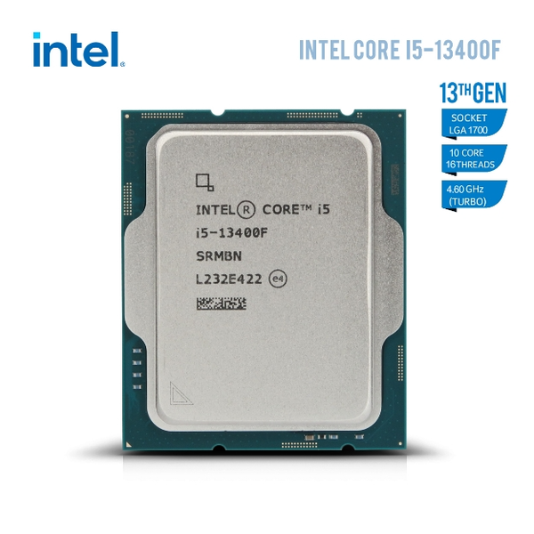 CPU Intel Core i5 13400F (Up To 4.60GHz, 10 Nhân 16 Luồng,20MB Cache, Raptor Lake) BOX CTY 13TH