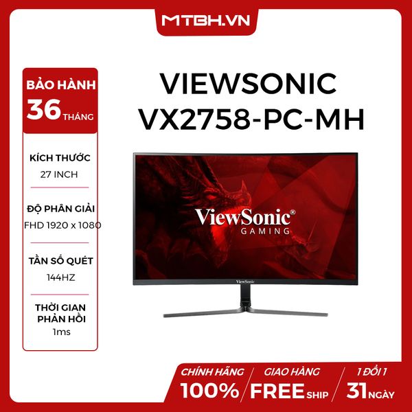 MÀN HÌNH LCD VIEWSONIC 27 INCH VX2758-PC-MH - màn cong - 144Hz - 1ms