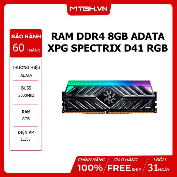 RAM DDR4 8GB ADATA XPG SPECTRIX D41 RGB 3200Mhz NEW ( BLACK )