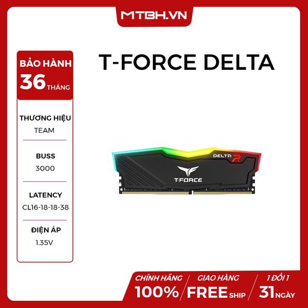 RAM DDR4 8GB TEAM T-FORCE Delta Buss 3000 RGB NEW BH 60TH (BLACK)