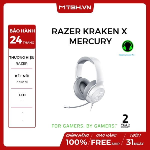 TAI NGHE RAZER KRAKEN X MERCURY WHITE