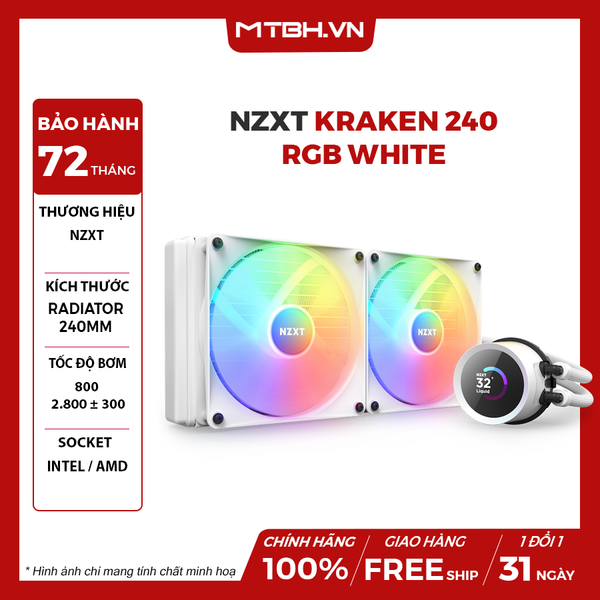 TẢN NHIỆT NƯỚC NZXT KRAKEN 240 RGB WHITE - 240MM (RL-KR240-W1)