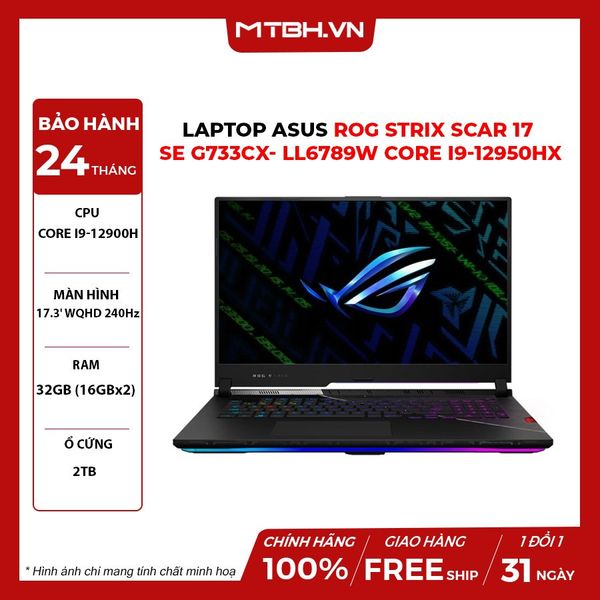 LAPTOP ASUS ROG STRIX SCAR 17 SE G733CX- LL6789W CORE i9-12950HX | 32GB RAM | 2TB SSD | RTX 3080Ti 16GB | 17.3' WQHD 240Hz | Win 11