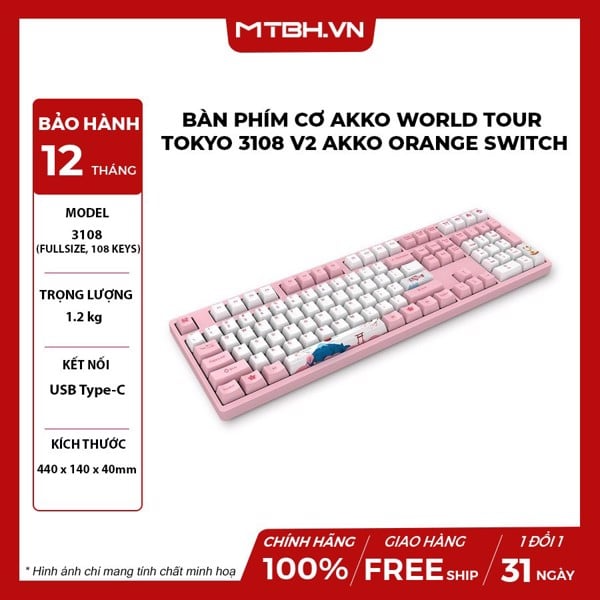 BÀN PHÍM CƠ AKKO WORLD TOUR TOKYO 3108 V2 AKKO ORANGE SWITCH